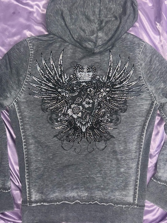 True Religion Tops - Y2K McBling Embellished Rhinestone Graphic Hoodie size M